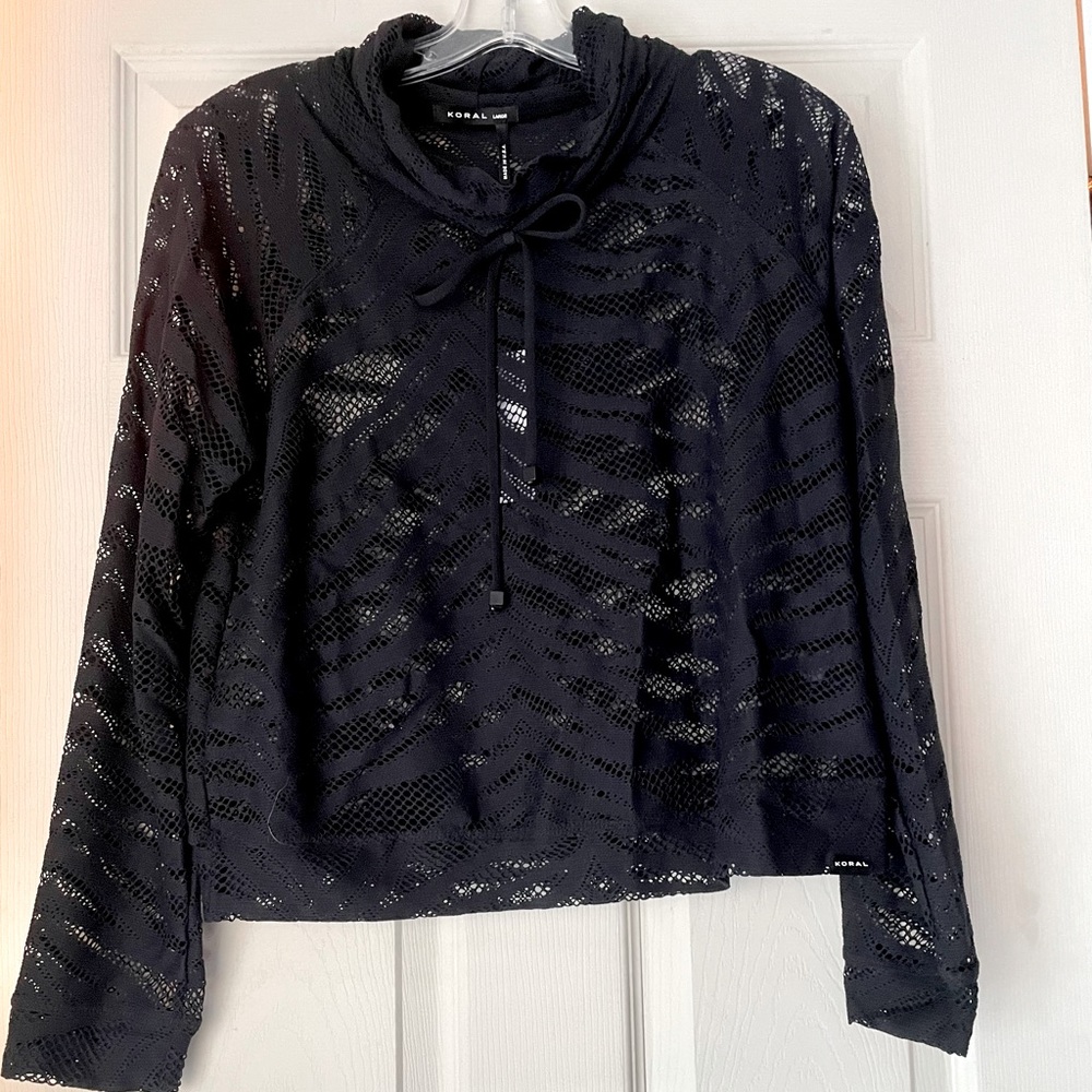 Koral Vine Black Mesh Cropped Pullover Top NWT